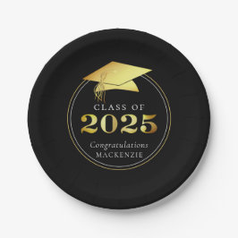 Plato De Papel Graduación 2025 Faux Metallic Black Gold