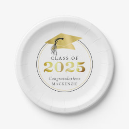 Plato De Papel Graduación 2025 Faux Metallic Gold Personalizado