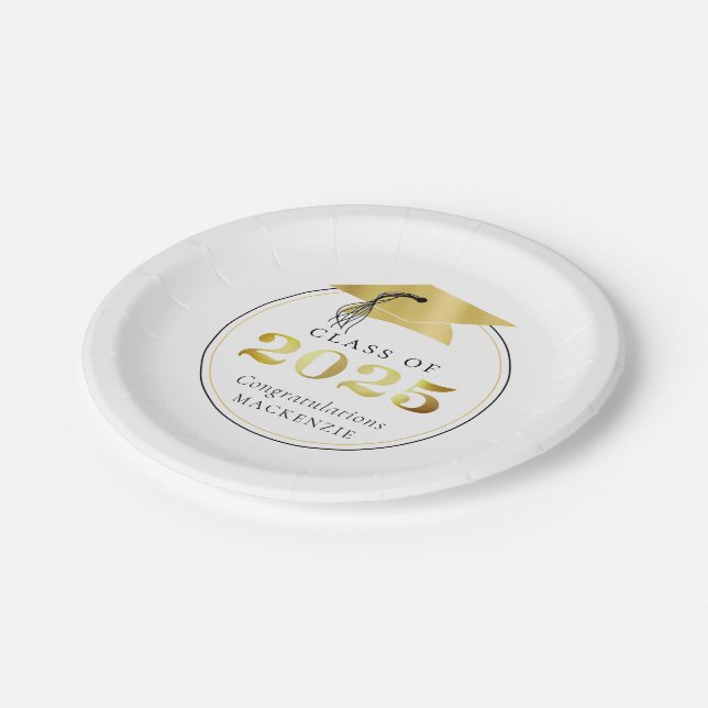 Plato De Papel Graduación 2025 Faux Metallic Gold Personalizado (Angular)