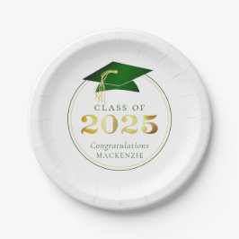 Plato De Papel Graduación 2025 Faux Metallic Green Gold