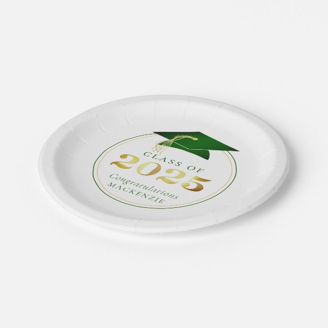 Plato De Papel Graduación 2025 Faux Metallic Green Gold (Angular)
