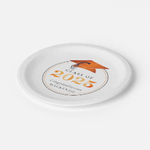 Plato De Papel Graduación 2025 Faux Metallic Naranja Negro