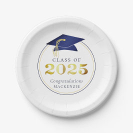 Plato De Papel Graduación 2025 Faux Metallic Navy Blue Gold