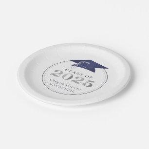 Plato De Papel Graduación 2025 Faux Metallic Navy Blue Silver