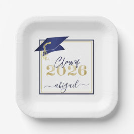 Plato De Papel Graduación 2025 Faux Metallic Navy Gold Script