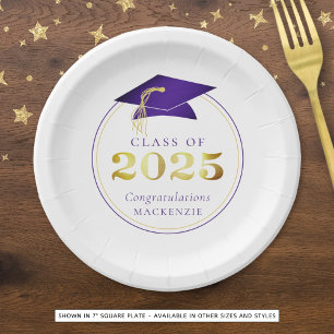 Plato De Papel Graduación 2025 Faux Metallic Purple Gold