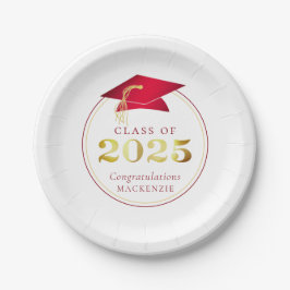 Plato De Papel Graduación 2025 Faux Metallic Red Gold