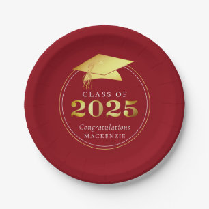 Plato De Papel Graduación 2025 Faux Metallic Red Gold
