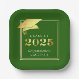 Plato De Papel Graduación 2025 Green Faux Metallic Gold