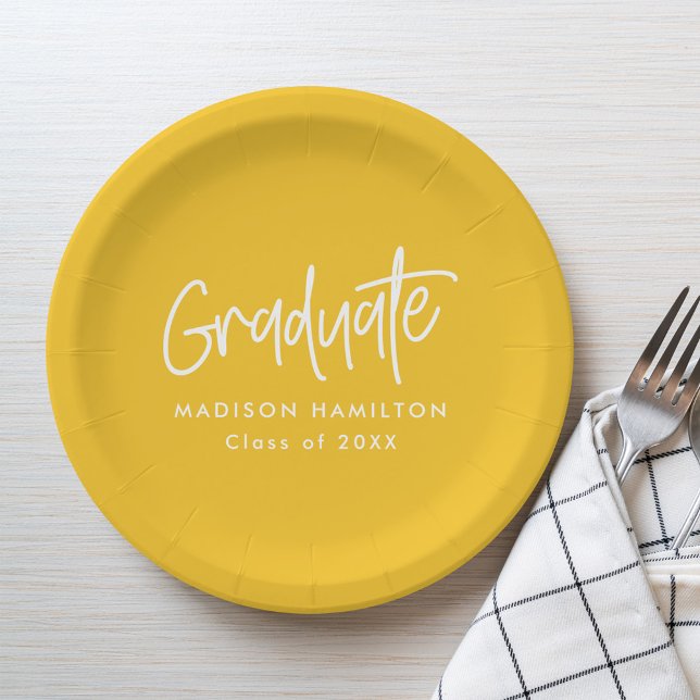 Plato De Papel Graduación Amarilla de guión Preppy (Subido por el creador)