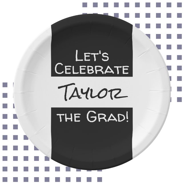 Plato De Papel Graduación Añadir nombre | Celebremos el Grad (Depiction of Front of Paper Plate)