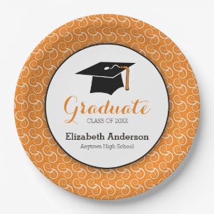 Plato De Papel Graduación anaranjada y verde, personalizada