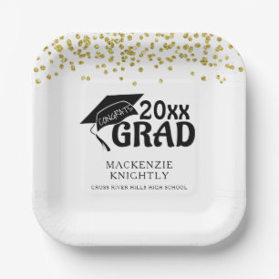 Plato De Papel Graduación Black Gold CONGRATS GRAD Confetti