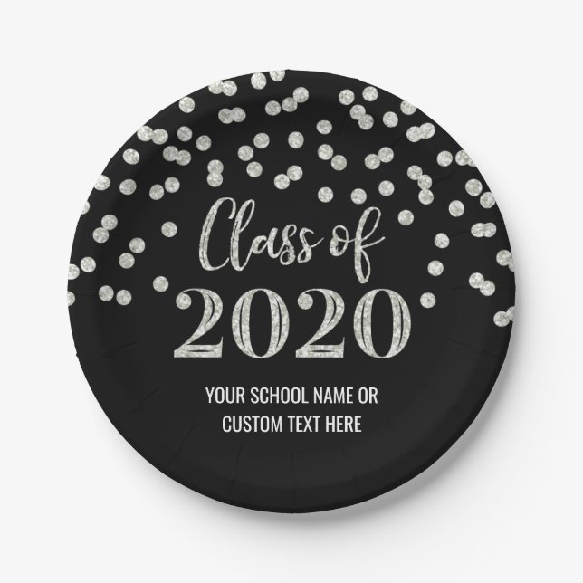 Plato De Papel Graduación Black Silver Confetti 2020 (Anverso)