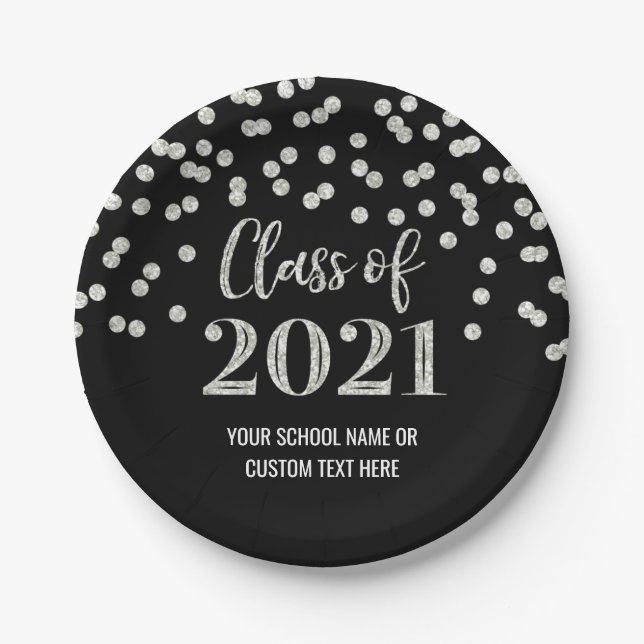 Plato De Papel Graduación Black Silver Confetti 2021 (Anverso)