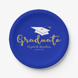 Plato De Papel Graduación Bonita Caligrafía Purpurina Dorada Grad