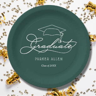 Plato De Papel Graduación Cap Dark Green Graduation Plates