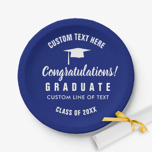 Plato De Papel Graduación Clase de 20XX Congrats Grad Cap Blue