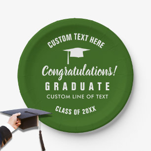 Plato De Papel Graduación Clase de 20XX Congrats Grad Cap Green