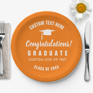 Plato De Papel Graduación Clase de 20XX Congrats Grad Cap Naranja