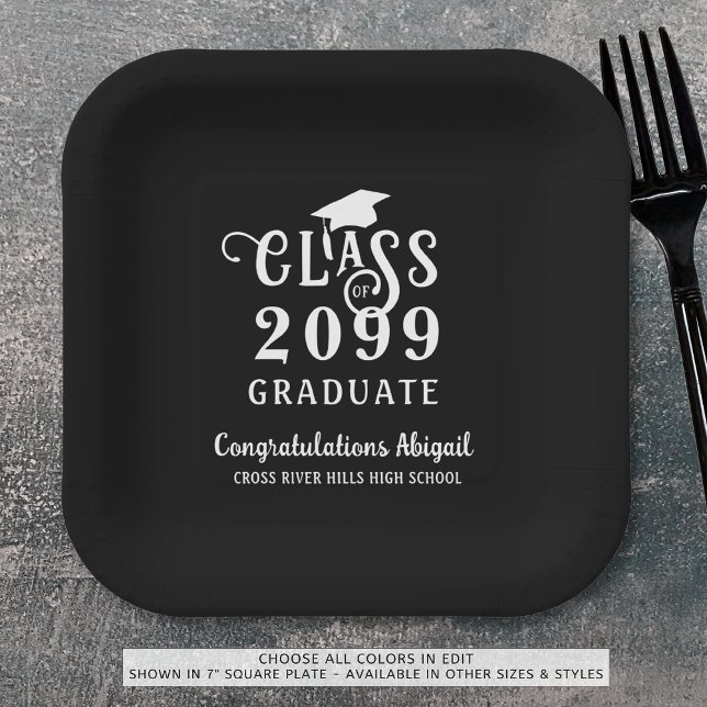 Plato De Papel Graduación Clase Fancy Nombre de guión de año (Subido por el creador)