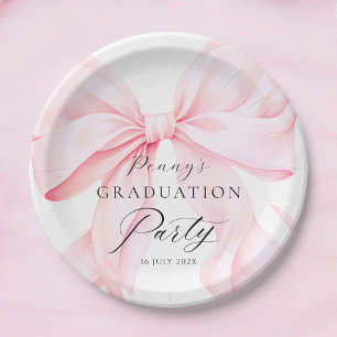 Plato De Papel Graduación con lazo rosa
