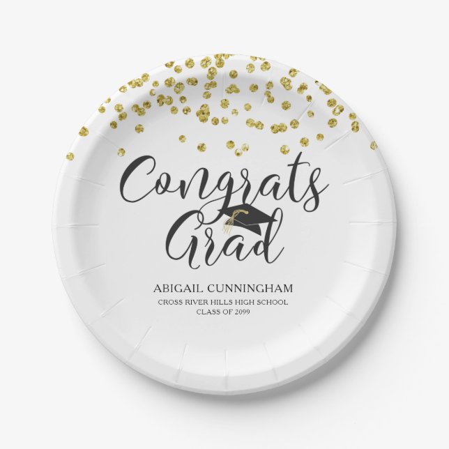 Plato De Papel Graduación Confetti Gold Confetti CONGRATS GRAD Pe (Anverso)