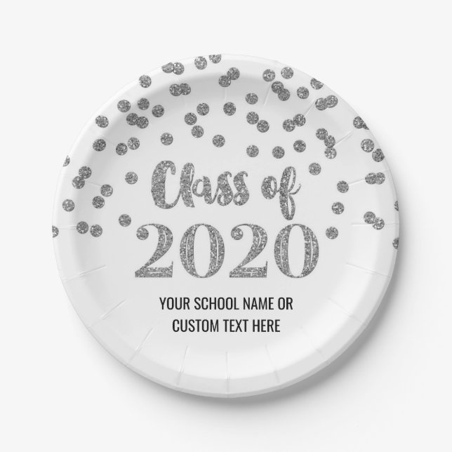 Plato De Papel Graduación Confetti Plata 2020 (Anverso)