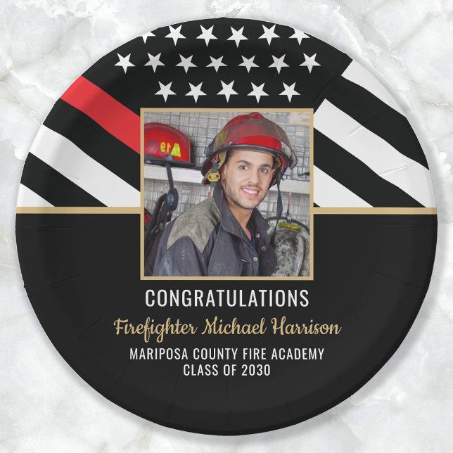 Plato De Papel Graduación de bomberos, Academia de bomberos, foto (Firefighter Graduation Fire Academy Fireman Photo Paper Plates)
