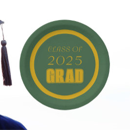 Plato De Papel Graduación de Colores de la Escuela Verde y Oro