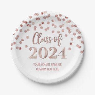 Plato De Papel Graduación de Confetti de oro Rosa 2024
