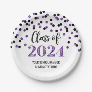 Plato De Papel Graduación de Confetti morado negro 2024