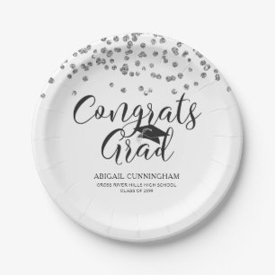 Plato De Papel Graduación de Confetti Plata CONGRAMAS GRAD