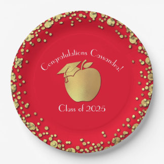 Plato De Papel Graduación de Educación Docente Oro Rojo