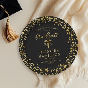 Plato De Papel Graduación de Enfermera Médico Elegante Dorado Neg
