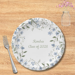 Plato De Papel Graduación de Flor Azul