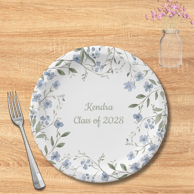 Plato De Papel Graduación de Flor Azul (I
)