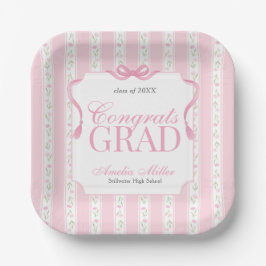Plato De Papel Graduación de Floral Rosa