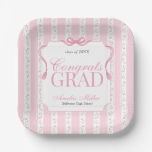 Plato De Papel Graduación de Floral Rosa