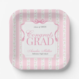 Plato De Papel Graduación de Floral Rosa