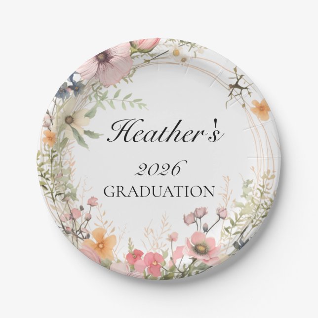 Plato De Papel Graduación de flores silvestres (Anverso)