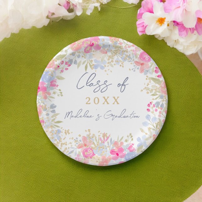 Plato De Papel Graduación de flores silvestres pastel boho de los (Garden boho pastel wildflowers graduation paper plates)