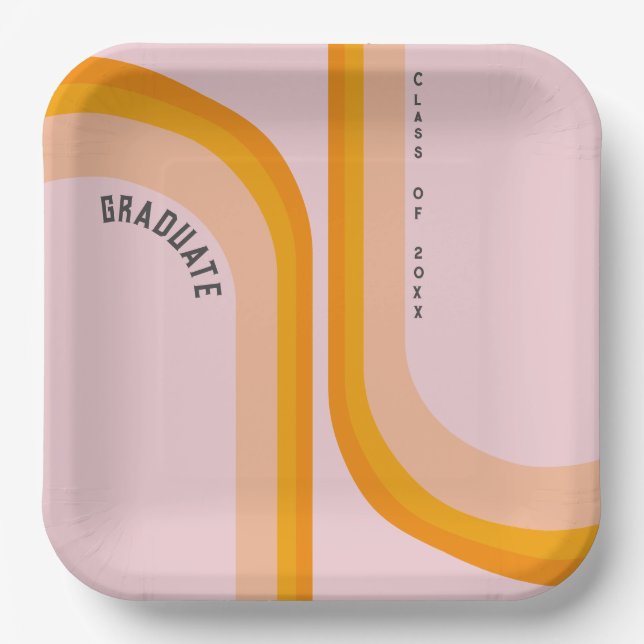 Plato De Papel Graduación de fotografía del arco iris retro (Anverso)