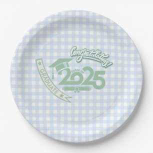 Plato De Papel Graduación de Gingham de Faye y Lauren Light Blue