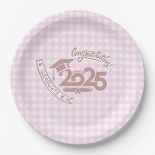 Plato De Papel Graduación de Gingham de Faye y Lauren Pink 2025