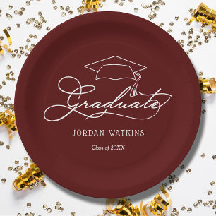 Plato De Papel Graduación de Grad Cap Dark Maroon