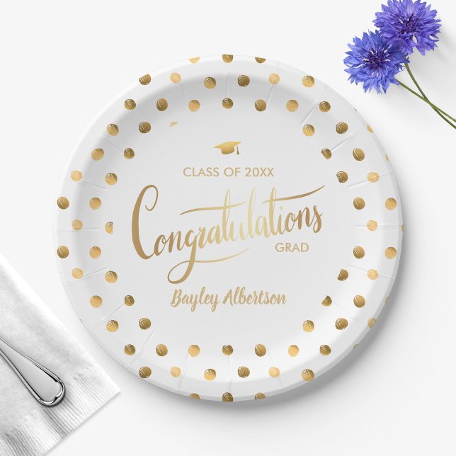 Plato De Papel Graduación de Graduación del Punto de Polka Blanco (Subido por el creador)