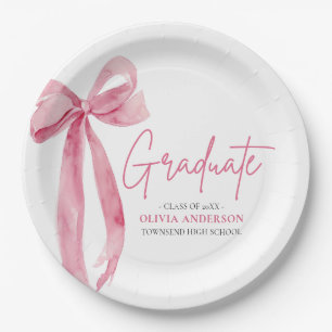 Plato De Papel Graduación de Graduado de Coquette de Bow Rosado M
