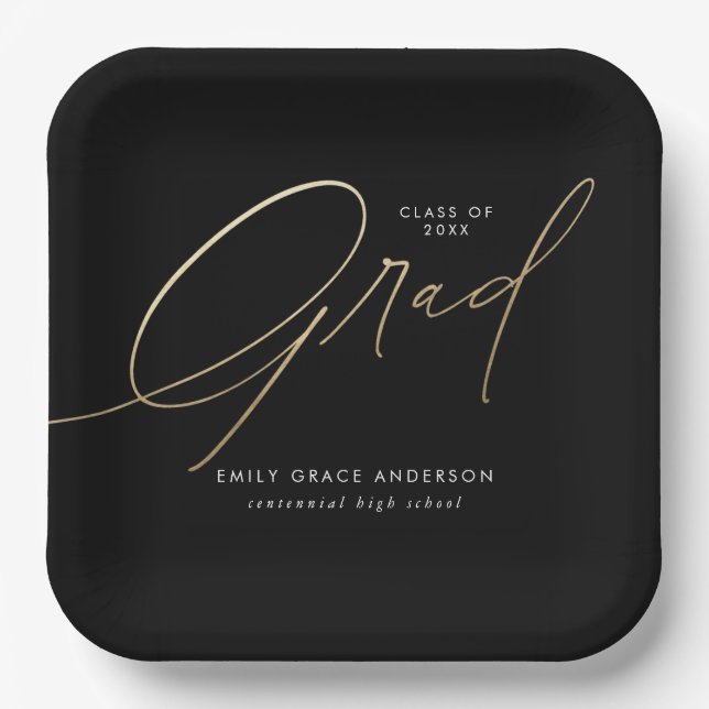 Plato De Papel Graduación de guión de caligrafía de moda con eleg (Anverso)