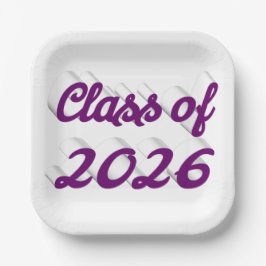 Plato De Papel Graduación de guión morado de la promoción de 2026